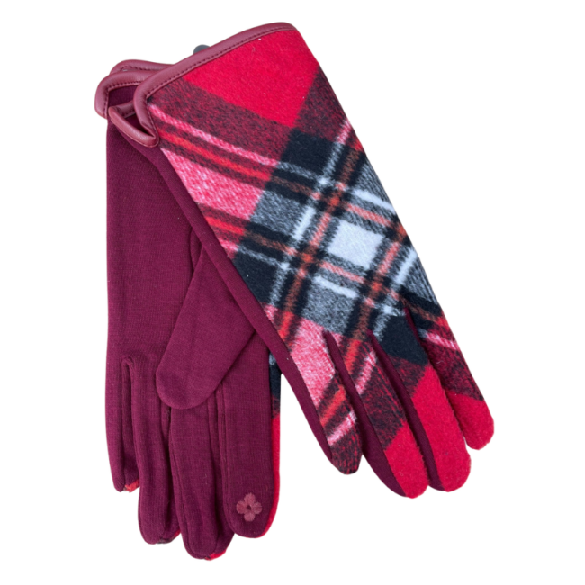 Handschoen dames Schotse ruit rood